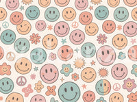 Whimsical Happy Faces and Flower Patterned Decor Wallpaper⁠
