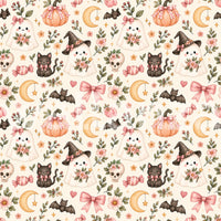 Cute Spooky Halloween Ghosts and Cats Pattern Wallpaper⁠
