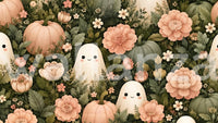 Cute Ghost and Pumpkin Autumn Garden Wallpaper Wallpaper⁠