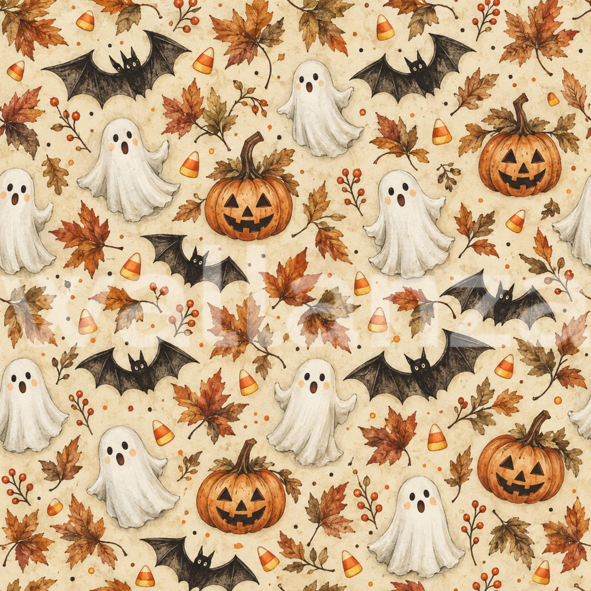 Spooky Halloween Ghost and Pumpkin Pattern Wallpaper⁠