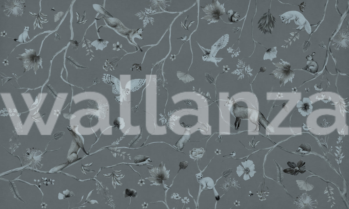 Whimsical Woodland Gray Wall Mural