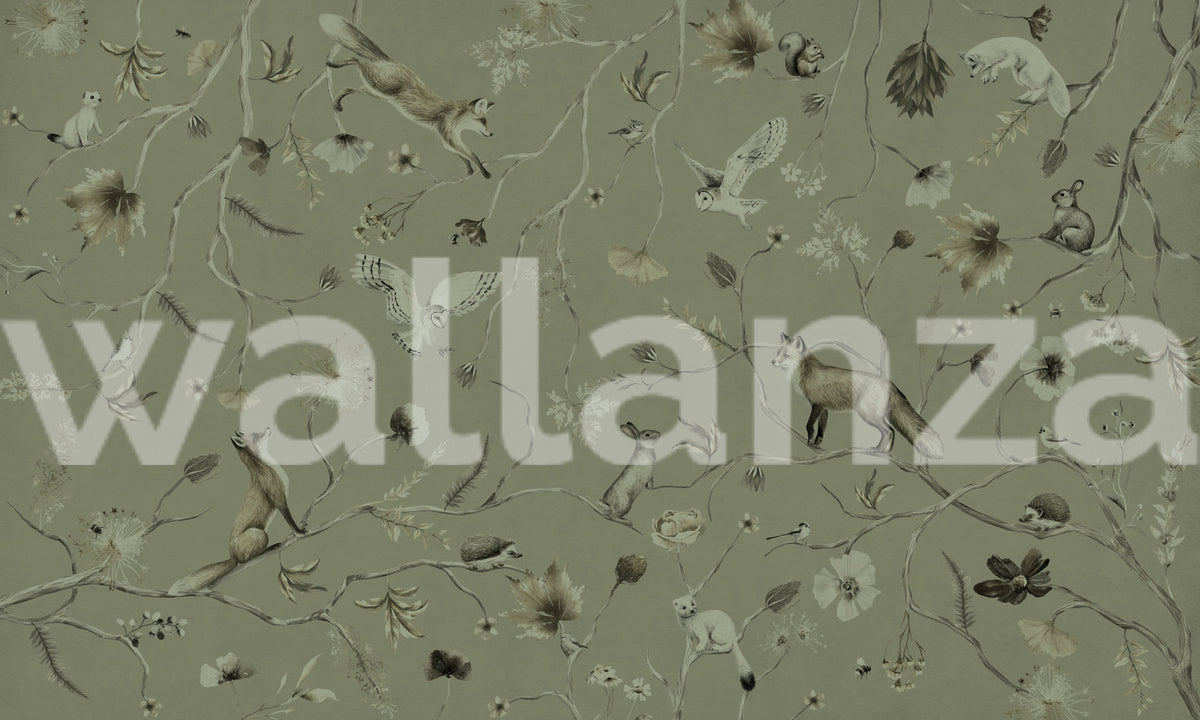 Sage Green Woodland Whisper Wall Mural