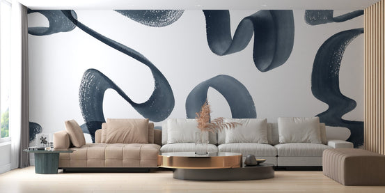 Fluid blue ribbon pattern wallpaper with soft gradient texture.
