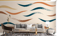 Wavy Pattern Beige Wall Mural for Modern Living area.