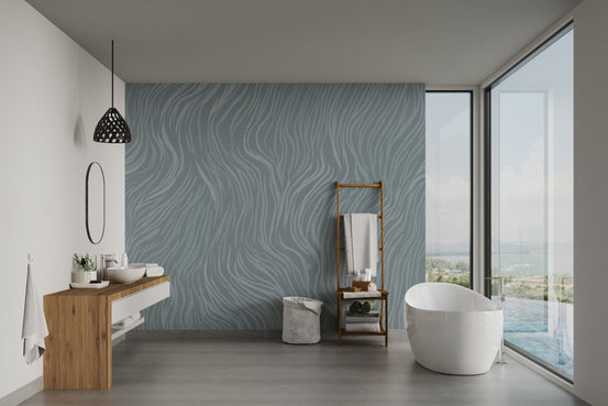 Contemporary wavy stripes wallpaper for a sophisticated feature wall.