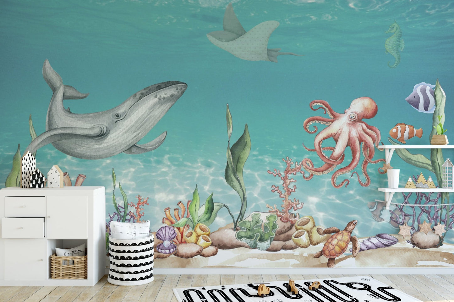 Whale and Friends Wallpaper Mural - Wallanza