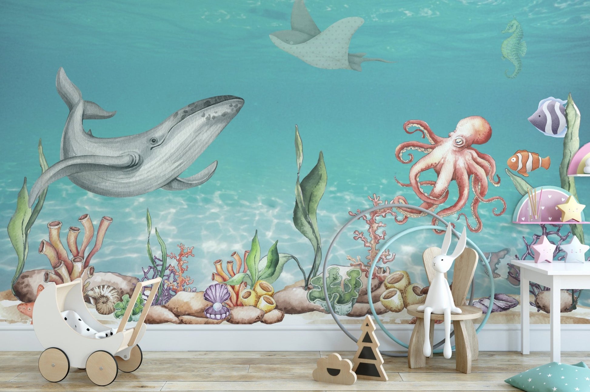 Whale and Friends Wallpaper Mural - Wallanza