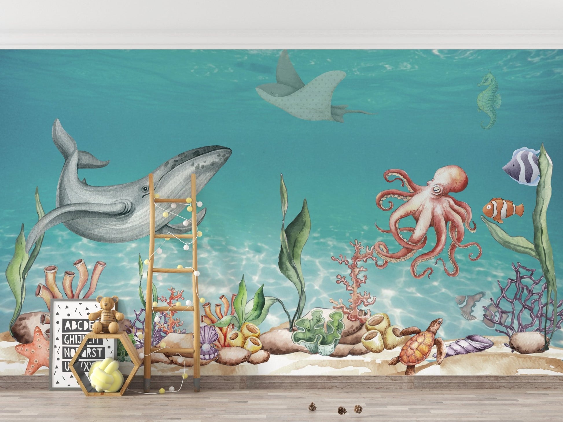 Whale and Friends Wallpaper Mural - Wallanza