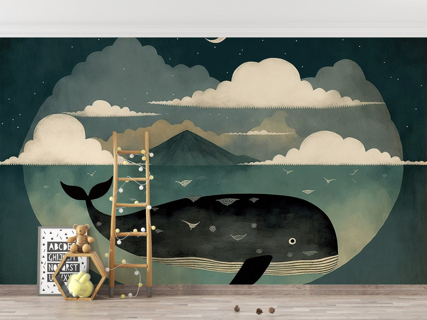 Whale Under Moon Wall Mural - Wallanza