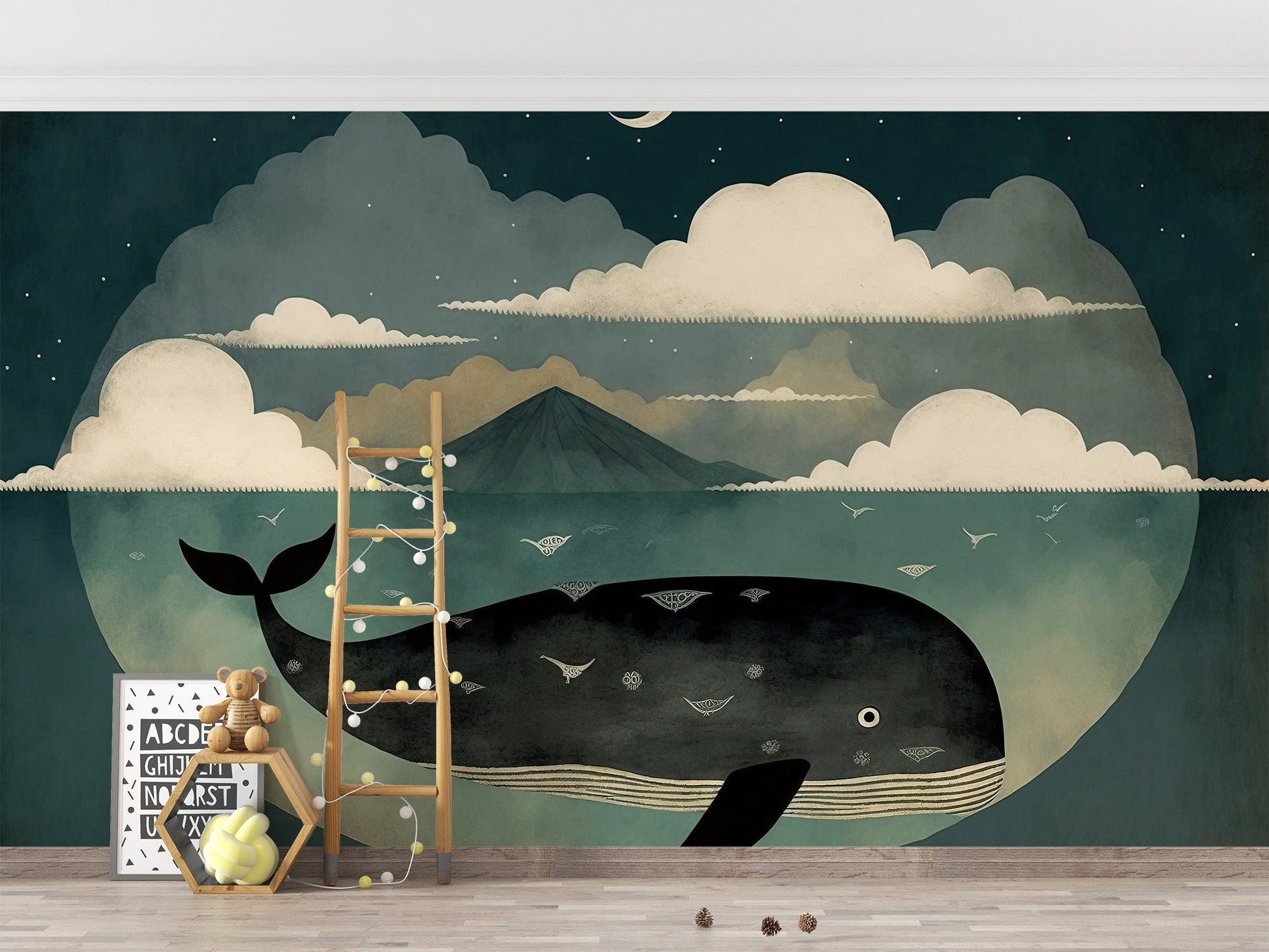 Whale Under Moon Wall Mural - Wallanza