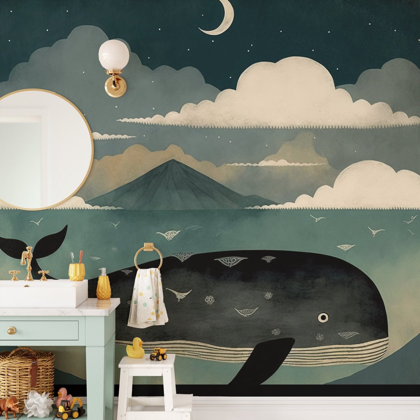 Whale Under Moon Wall Mural - Wallanza