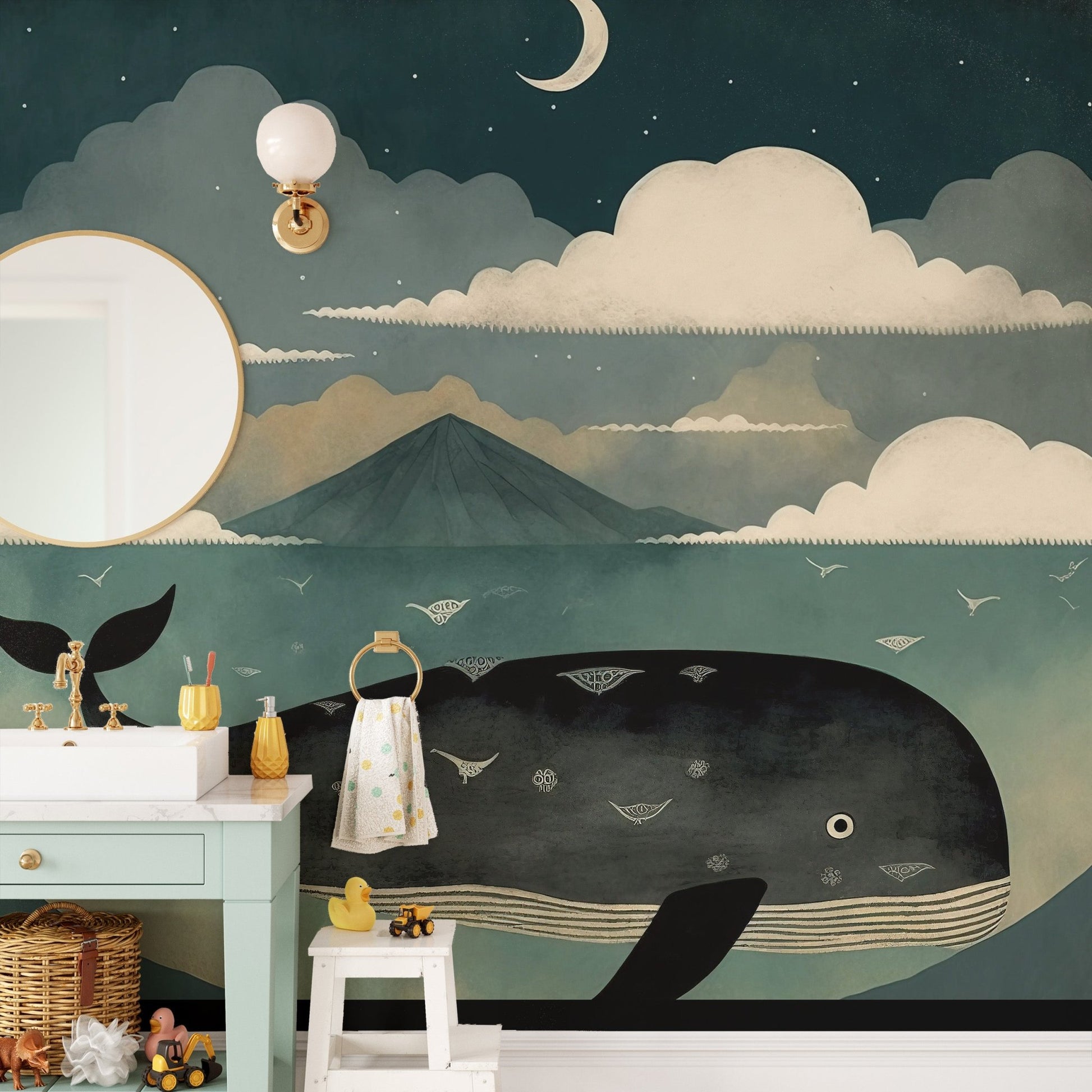Whale Under Moon Wall Mural - Wallanza