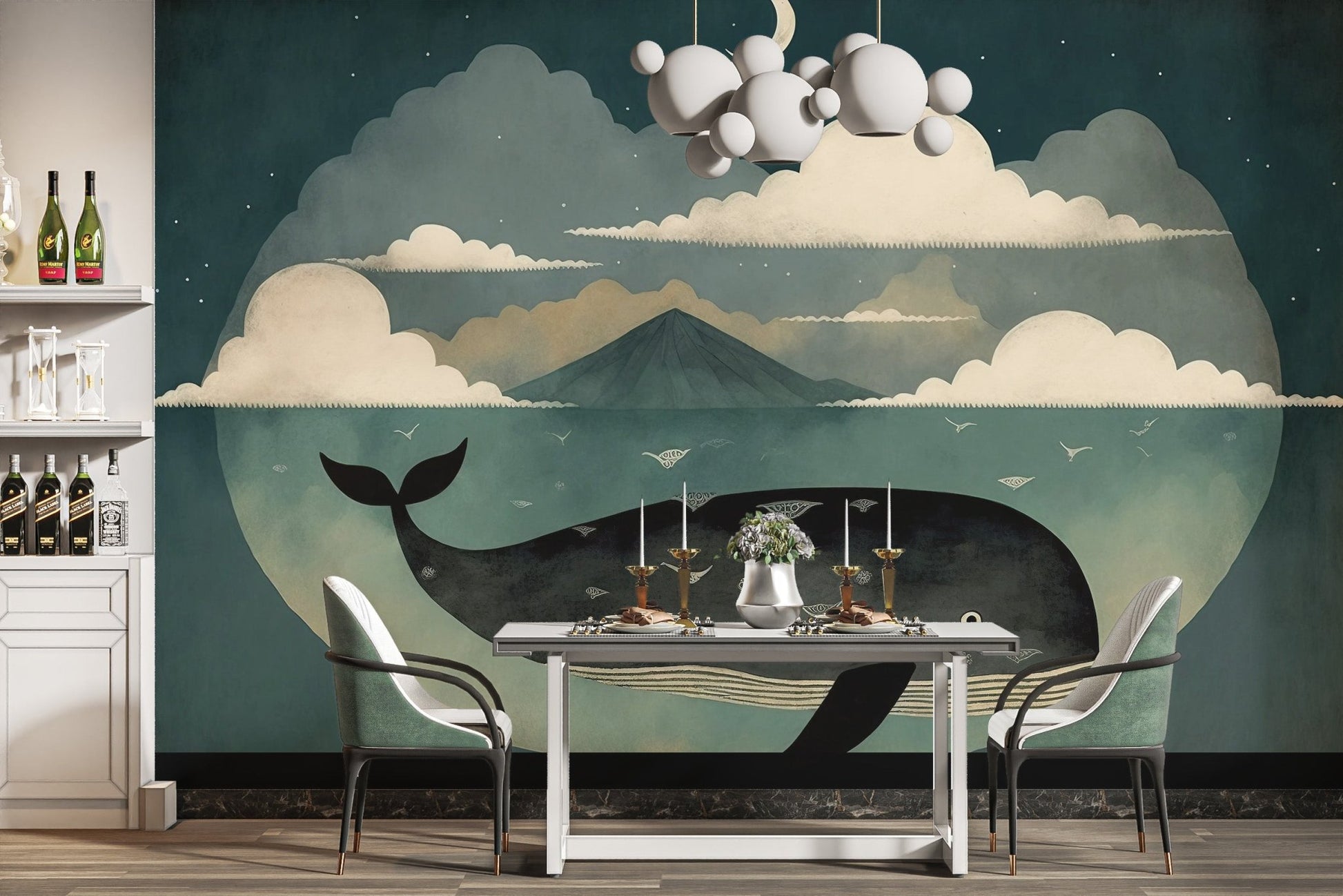 Whale Under Moon Wall Mural - Wallanza