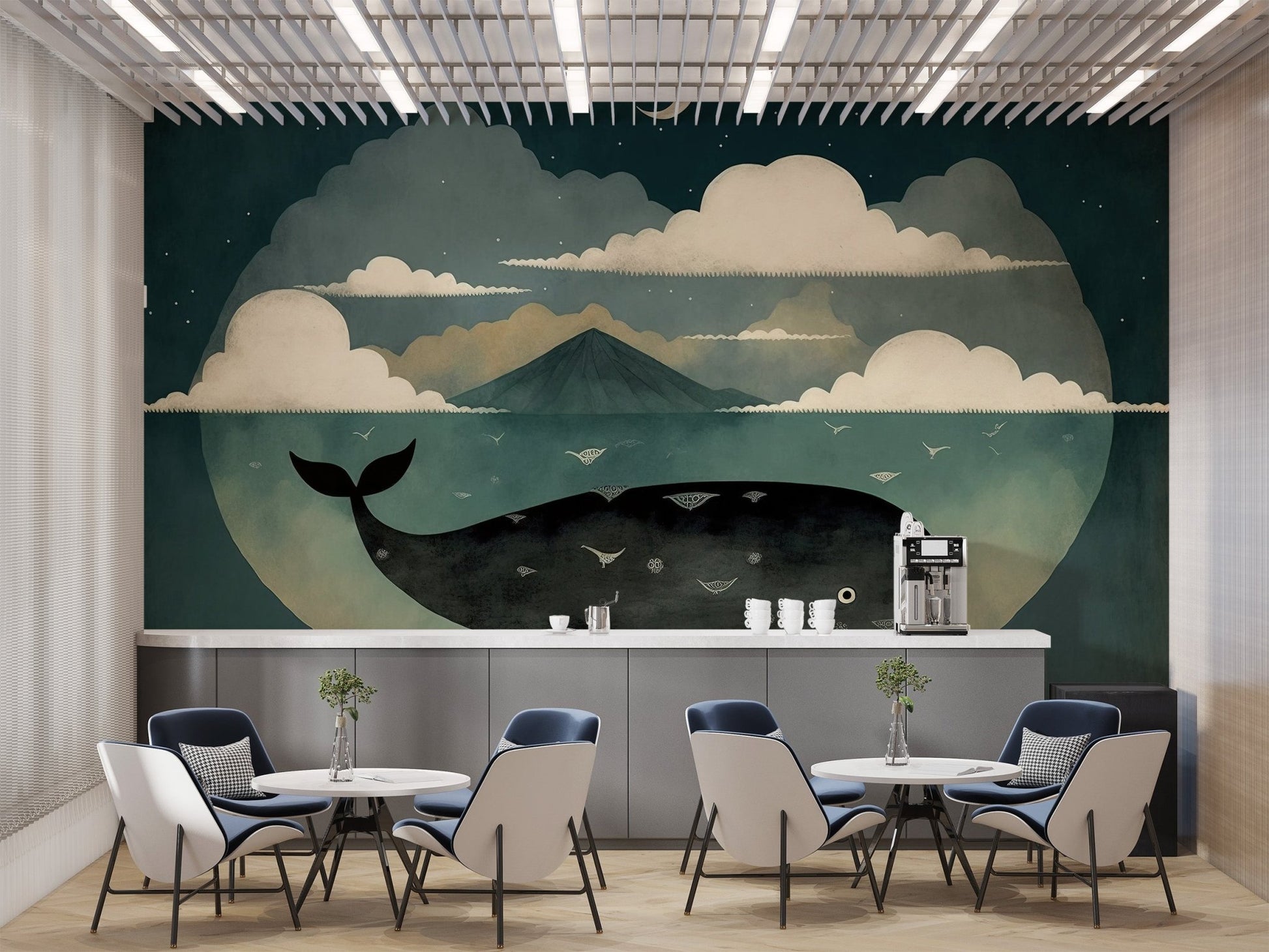 Whale Under Moon Wall Mural - Wallanza