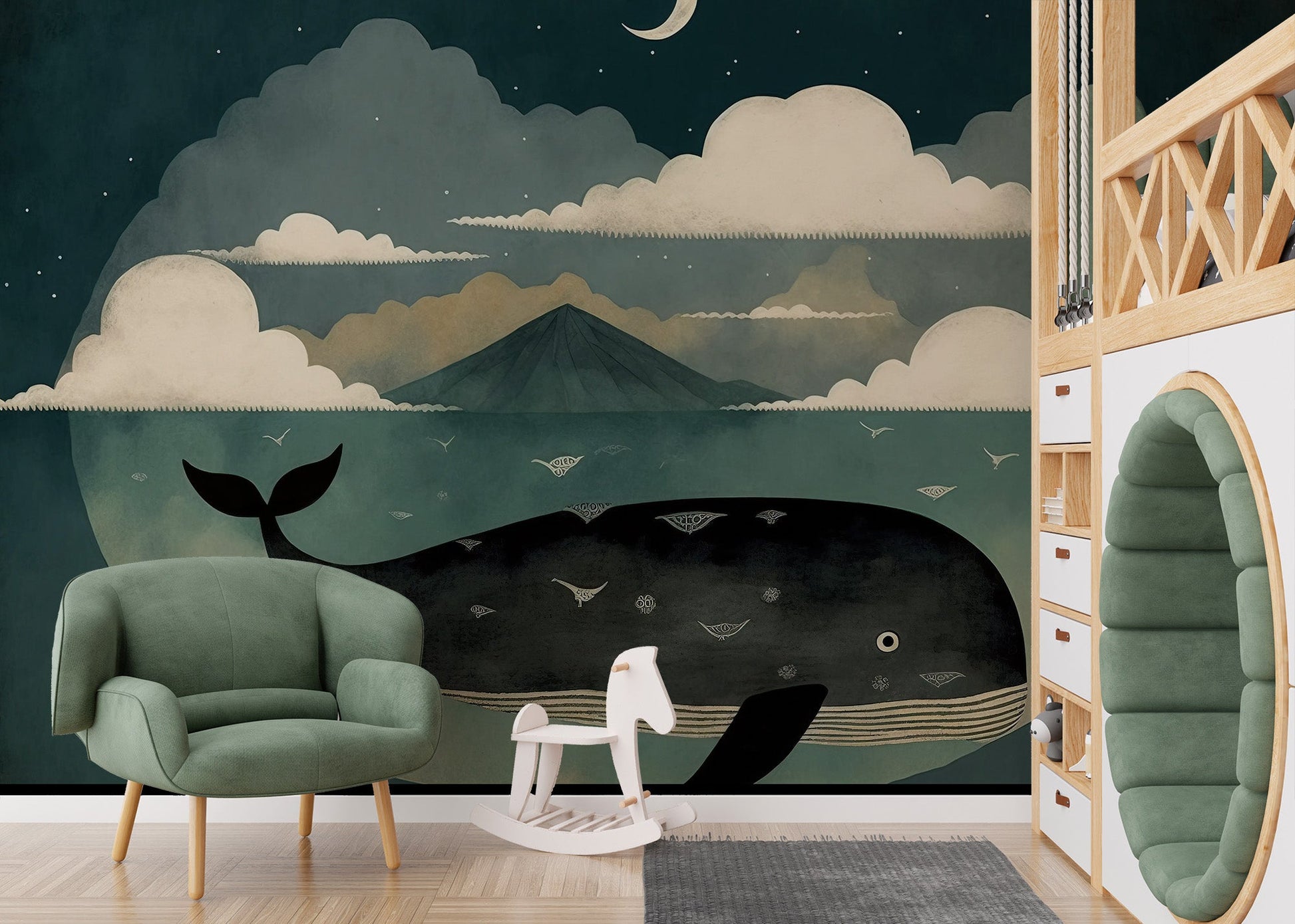 Whale Under Moon Wall Mural - Wallanza