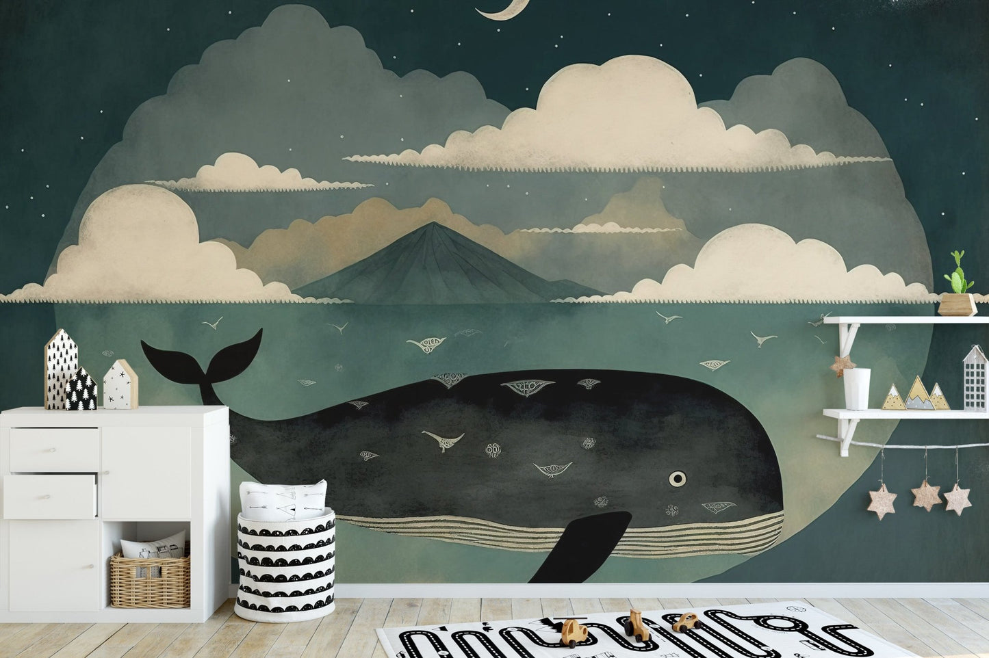 Whale Under Moon Wall Mural - Wallanza