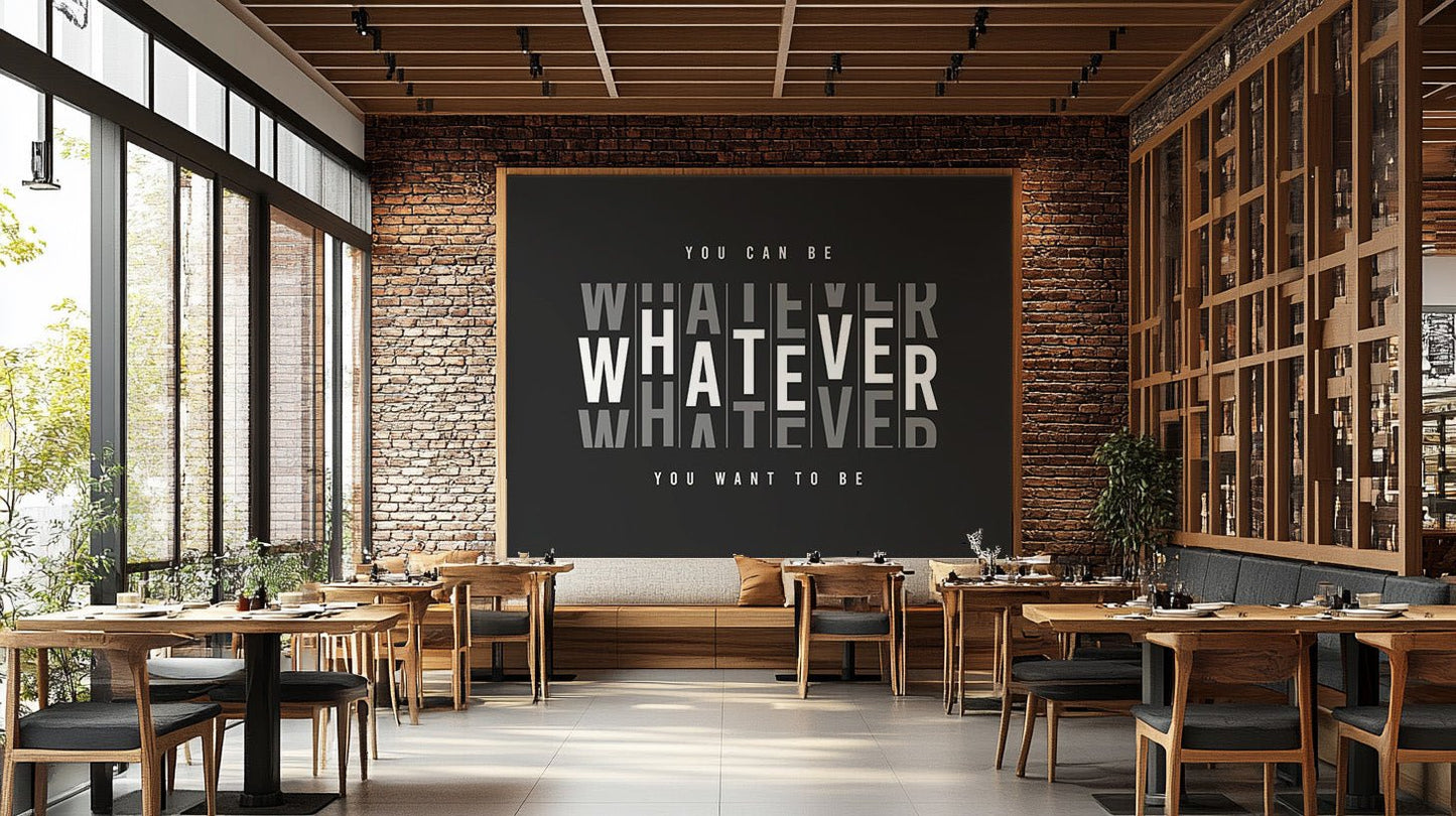 Contemporary quote wallpaper mural in gray and white contrast.