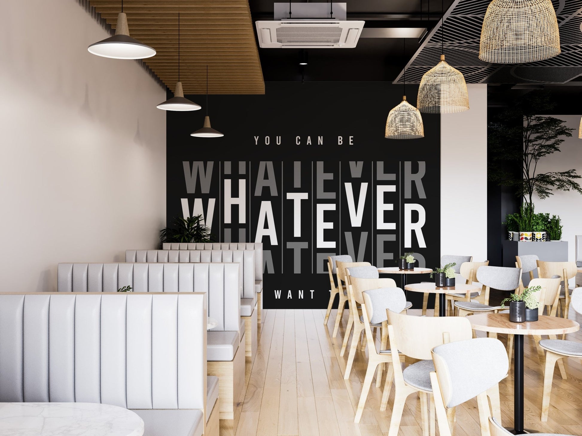 Whatever dreams office wallpaper mural in monochrome color scheme.