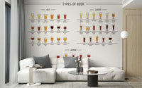 Neutral tone beer guide wall mural with typography.