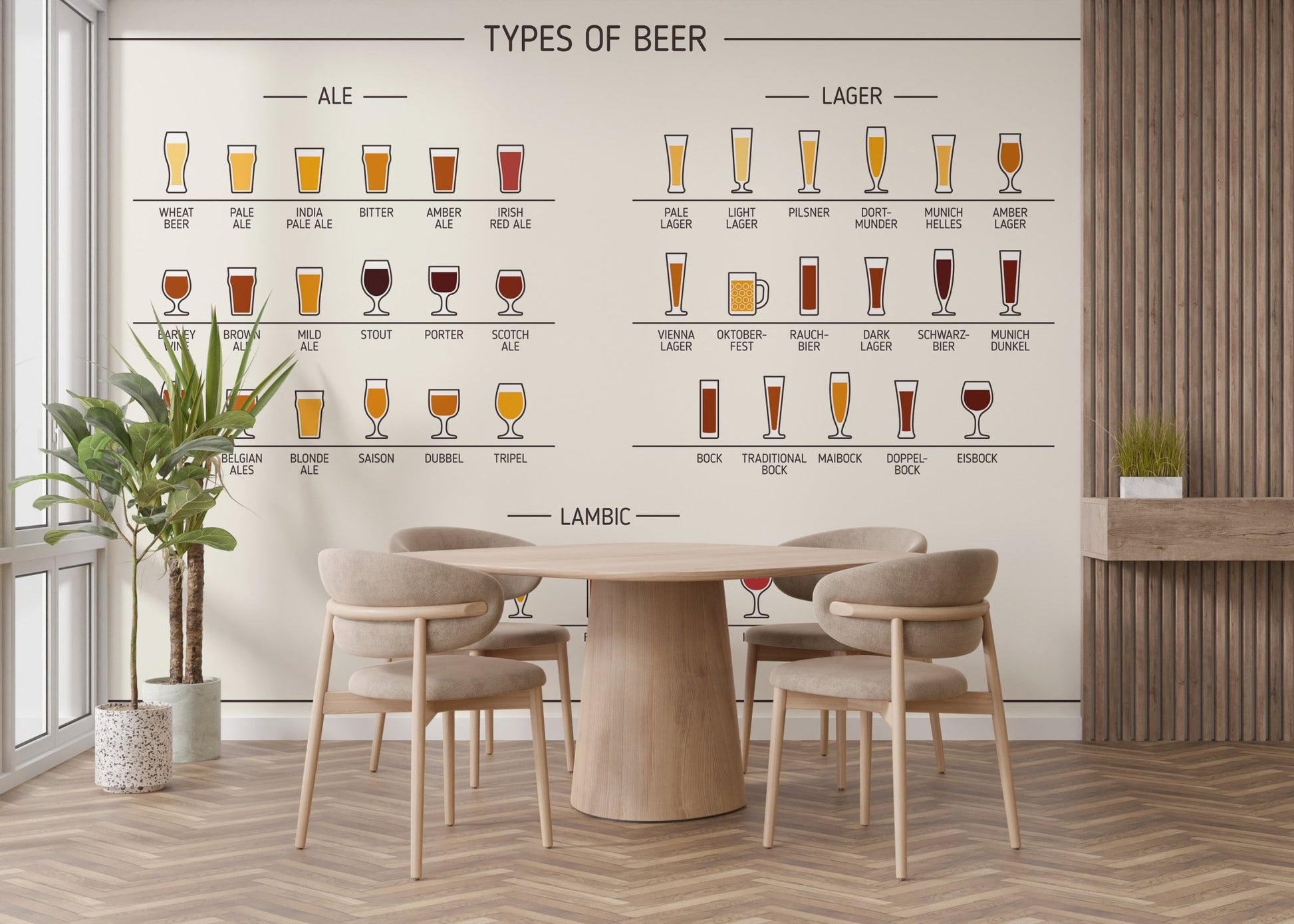 Modern beer infographic wallpaper in neutral beige color.