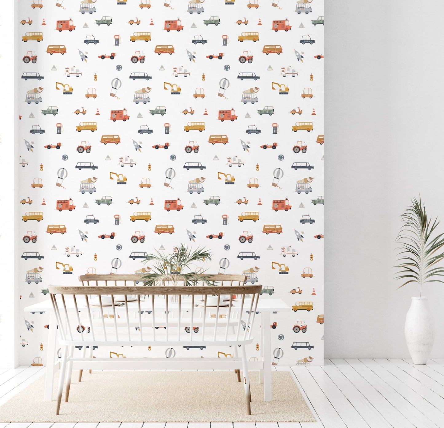 Fun truck and car mural for a boys bedroom.