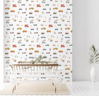 Fun truck and car mural for a boys bedroom.