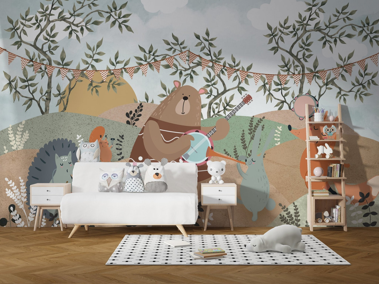 Whimsical Animal Band Wall Mural - Wallanza