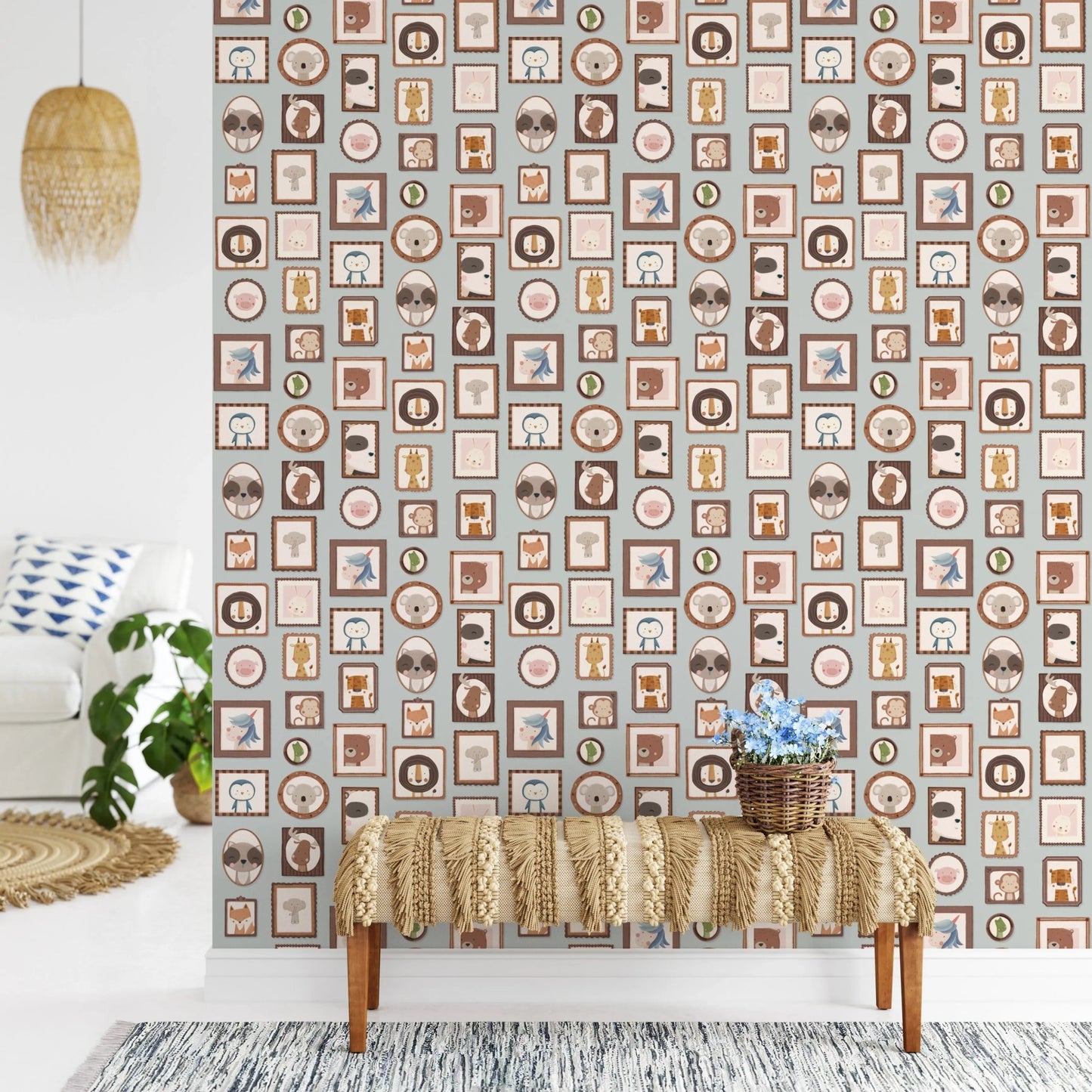 Cartoon zoo animal framed art wall murals for kids.