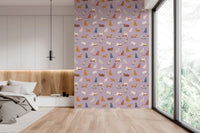 Whimsical feline portraits in a sweet, rhythmic pattern.