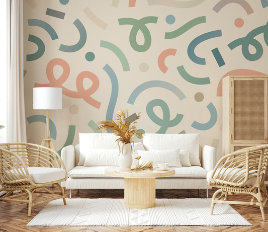teal geometric full wall mural