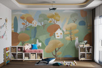 Minimalist llama and hill pattern wall mural for gender neutral nursery decor.