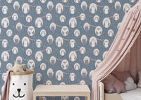Whimsical Owls in Tree Repeat Pattern Wallpaper in a toddler room with pink canopy bed.
