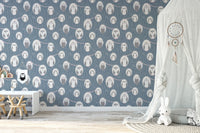 Whimsical Owls in Tree Repeat Pattern Wallpaper in a sunlit room with white decor.