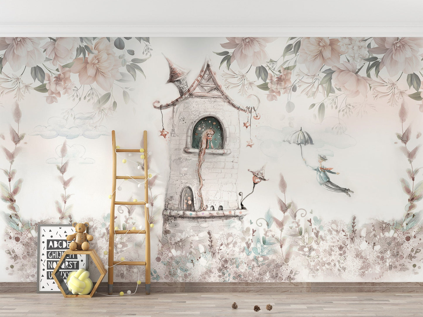 Stylish princess castle wallpaper mural
