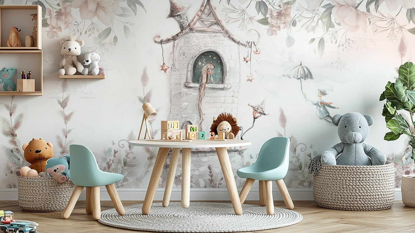 Whimsical castle mural for fantasy spaces
