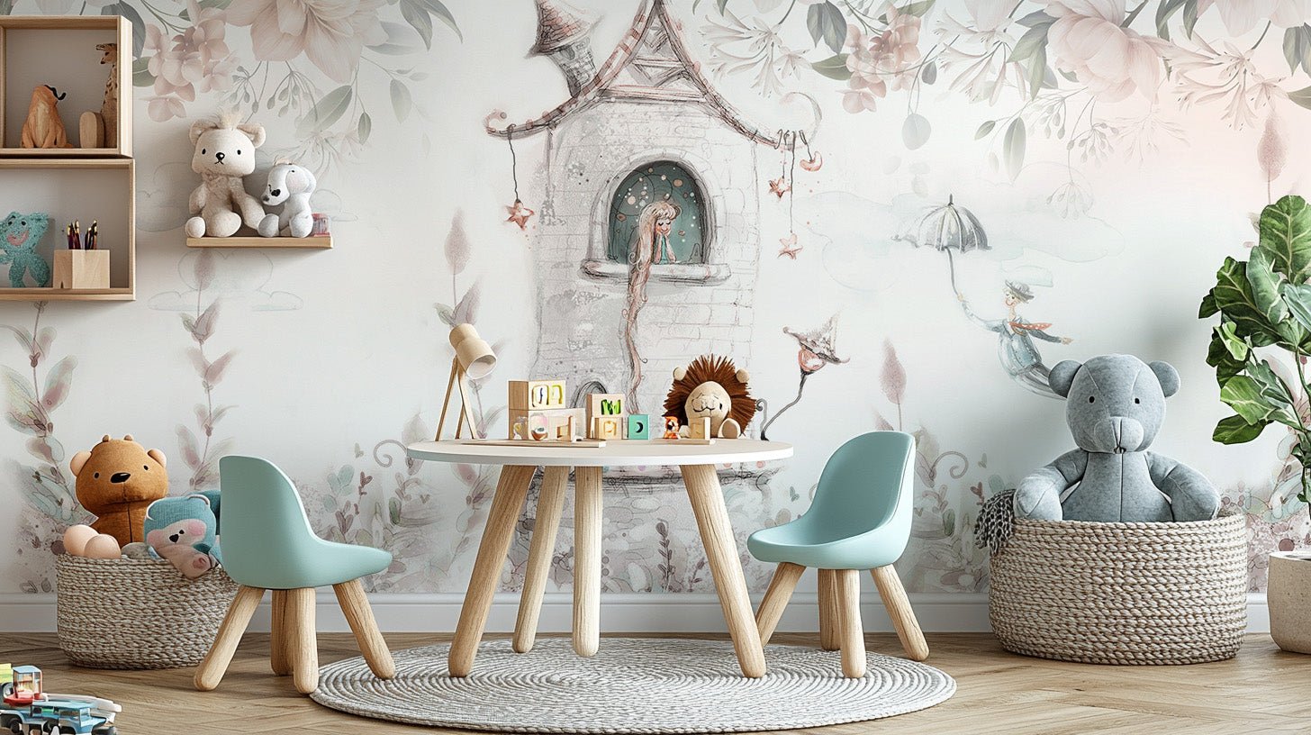 Whimsical castle mural for fantasy spaces
