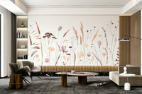 Whimsical floral design with vibrant watercolor wildflowers for living space.