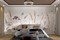 Artistic wildflower mural featuring a watercolor style for bedroom interior.