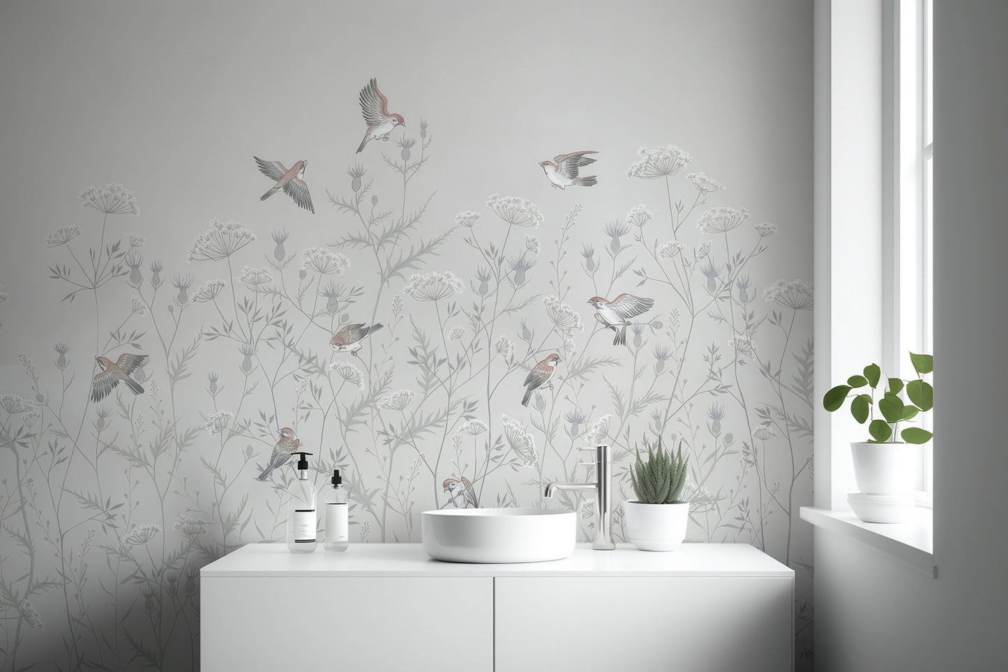 Whispering Birds Floral Wallpaper Mural - Wallanza