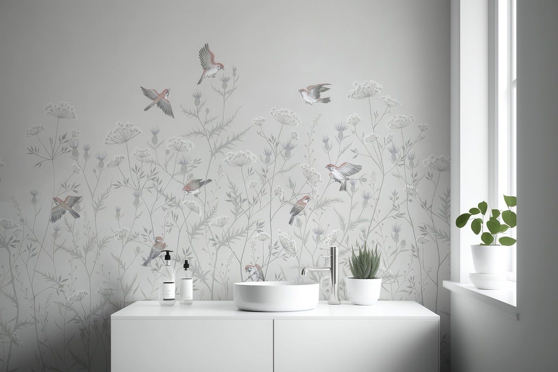 Whispering Birds Floral Wallpaper Mural - Wallanza