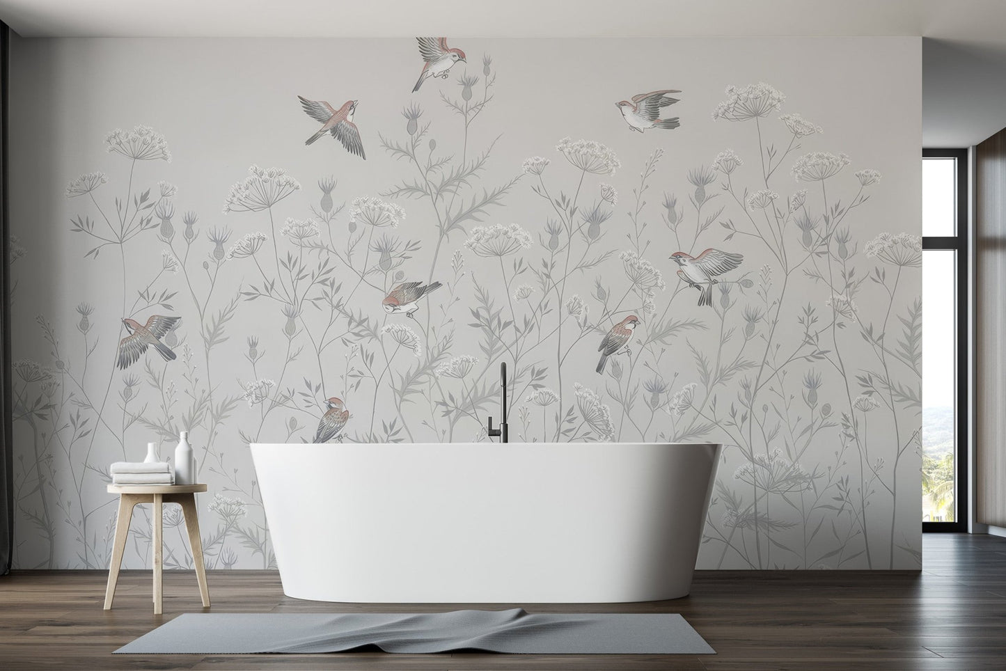 Whispering Birds Floral Wallpaper Mural - Wallanza