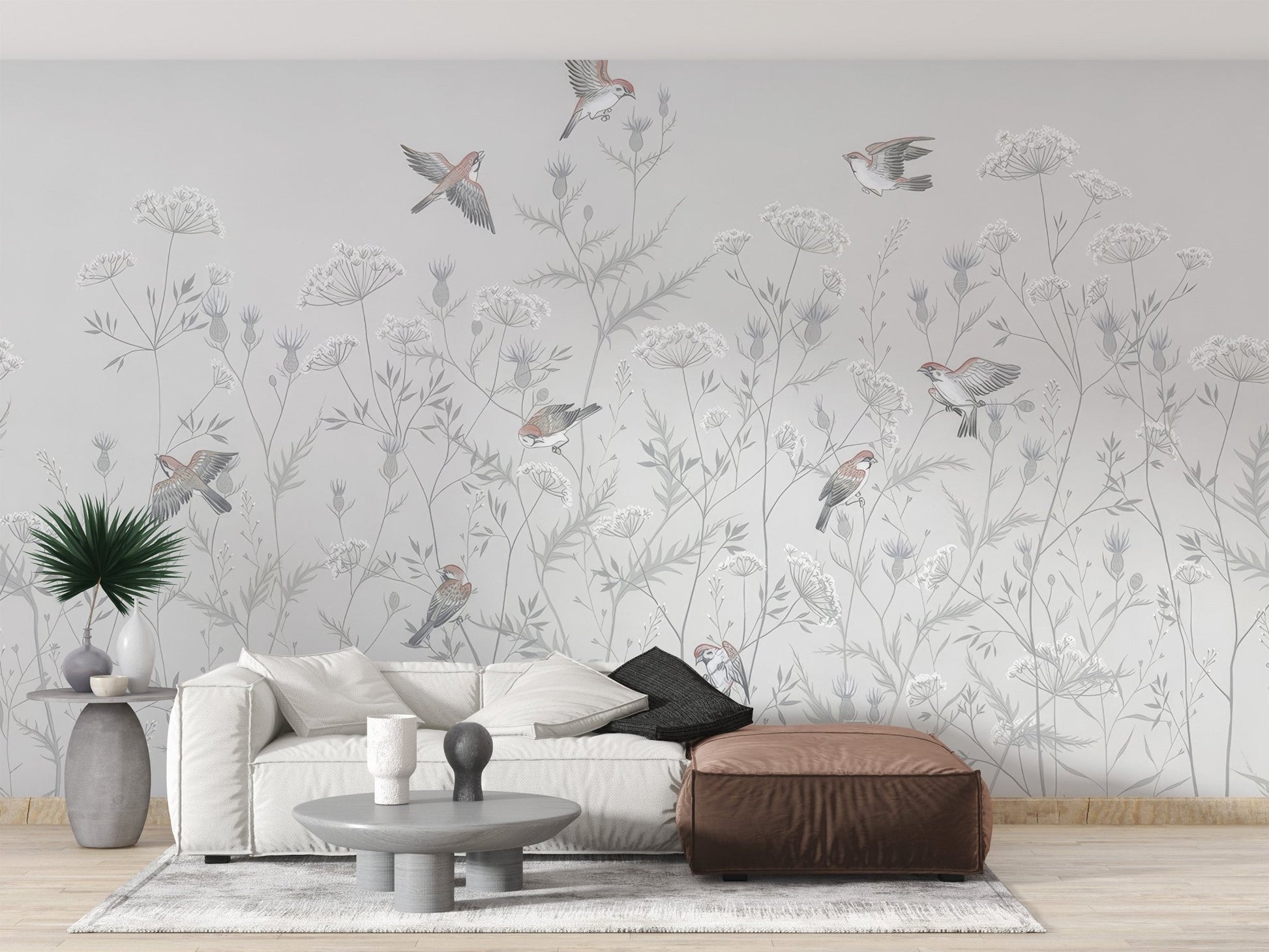 Whispering Birds Floral Wallpaper Mural - Wallanza