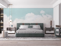 Minimal modern cloud wall mural in gentle pink gradient.