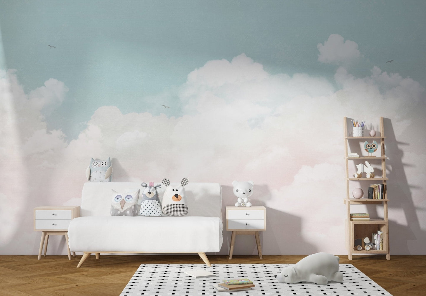 Artistic cloudscape wallpaper mural in soft matte finish.