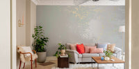 Artistic mural featuring whispering mist in pastel gray hues for living room.
