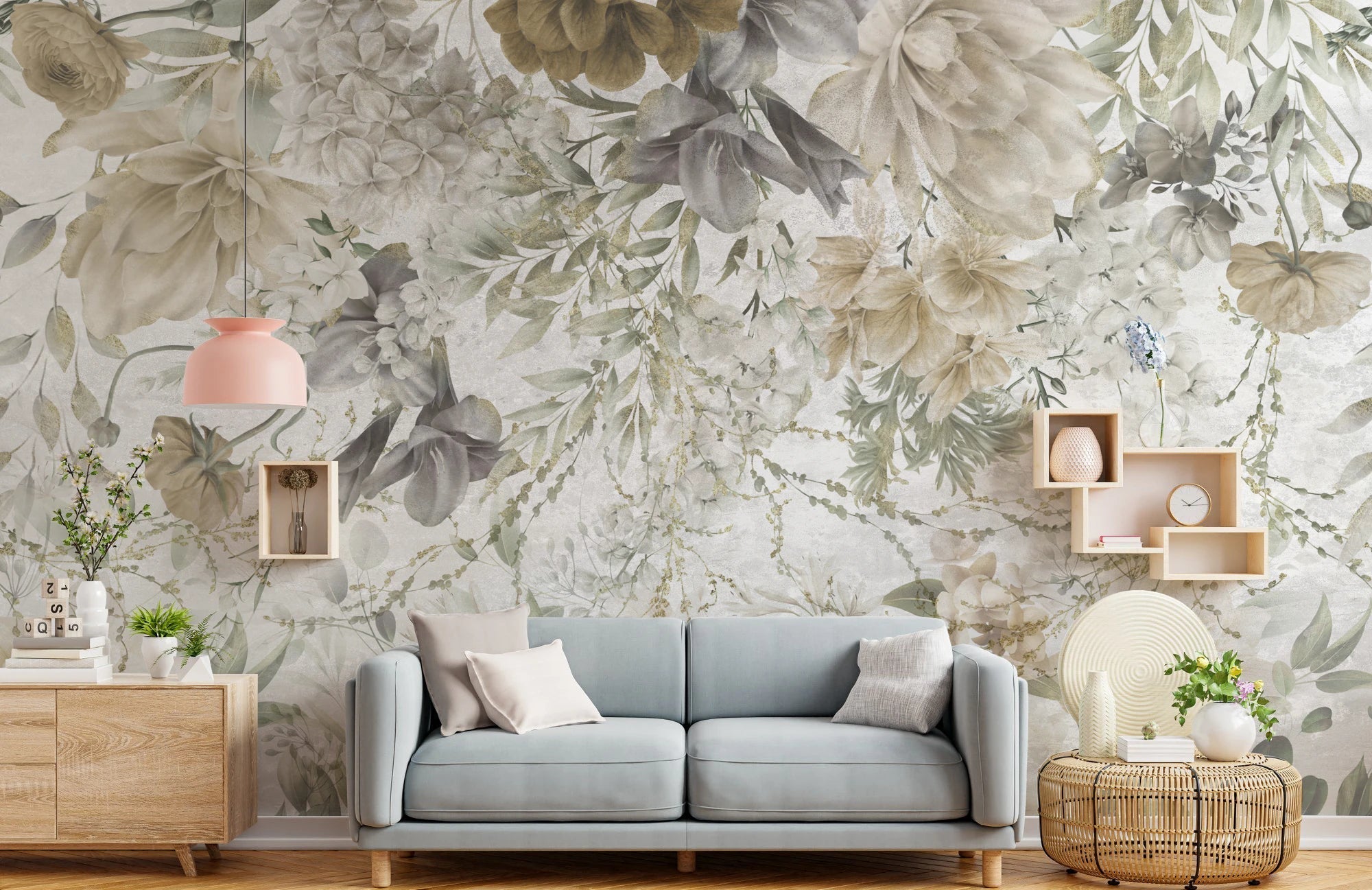 Living room featuring a whisper hummingbird wall mural.
