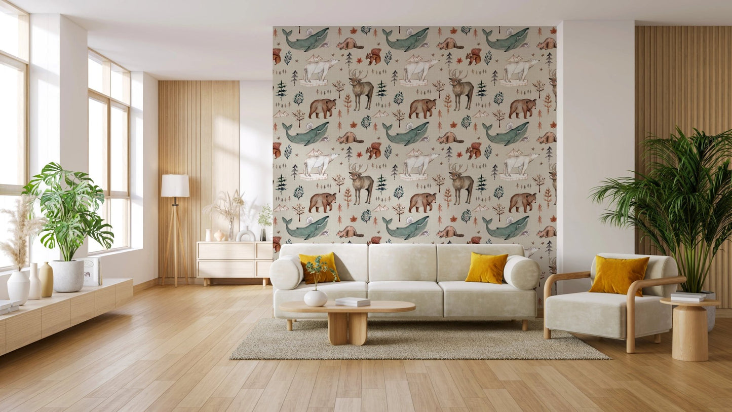 Soft wildlife pattern peel and stick wall covering
