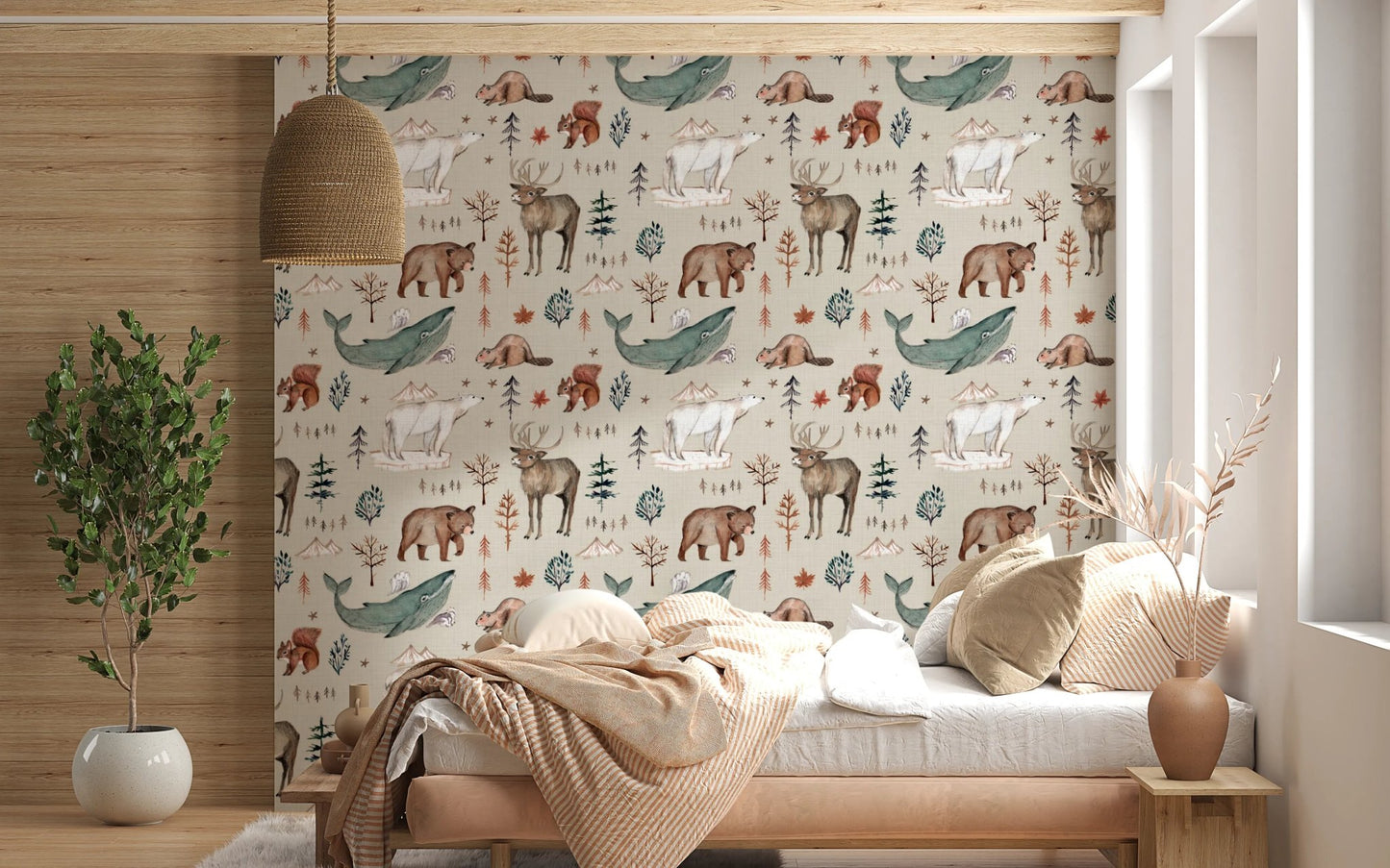 Woodland animals peel and stick wallpaper design