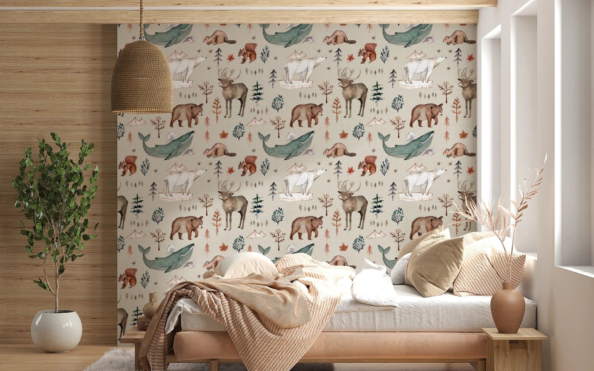 Woodland animals peel and stick wallpaper design
