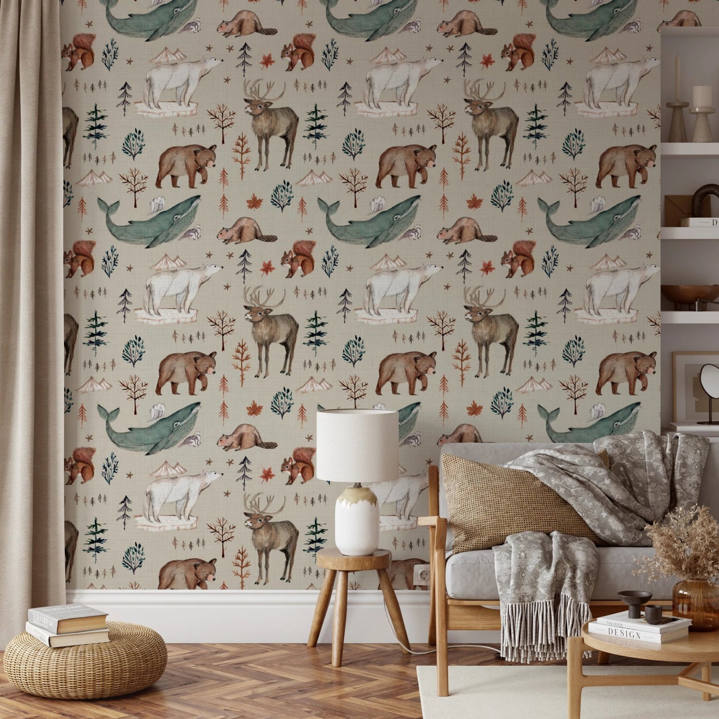 Watercolor woodland peel and stick wallpaper for walls